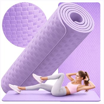 Толстый коврик для йоги и фитнеса 180x60 см, фиолетовый (ТОВАР С...