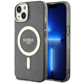 Guess iPhone 14 Plus Case Glitter Gold MagSafe, Black