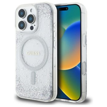 Guess Resin Gradient Glitter MagSafe Case for iPhone 16 Pro, Silver