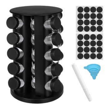 Rotating Spice Rack Set with 20 Glass Jars Organizer Ruhhy
