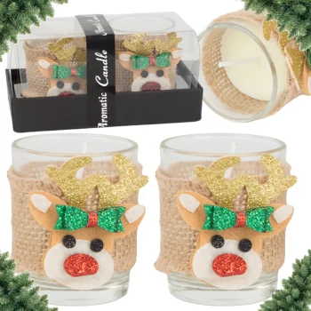 Scented Candles in Glass Reindeer Set, 2 pcs