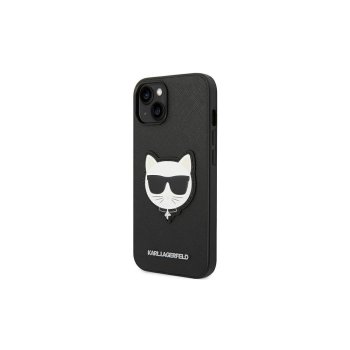 Apple iPhone 14 Pro Max 6.7" Karl Lagerfeld Saffiano Choupette Head Patch Case Cover (KLHCP14XSAPCHK), Black