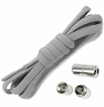 Elastic No-Tie Shoelaces with Metal Buckle, Grey