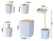Bathroom Accessory Set, 6 Pieces, Grey/Bamboo