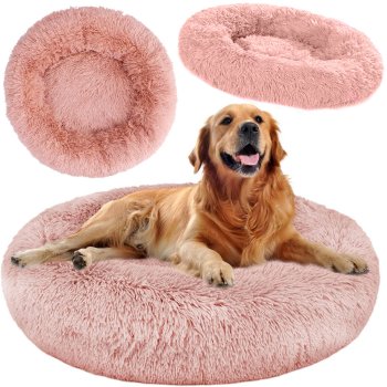 Plush pet bed for dogs and cats with raised edges, 80cm, pink