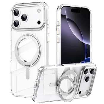 Magnetinis dėklas su sukamuoju stovu iPhone 18 Pro / 17 Pro, MagSafe, baltas