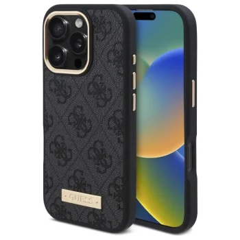 Apple iPhone 16 Pro Max 6.9'' Guess 4G Logo Plate Magsafe Case Cover, Black