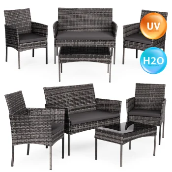 Polyrattan Garden Furniture Set with Table Bench Chairs MultiGarden, Grey