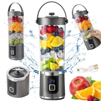 Portable USB Blender 500ml Smoothie Maker with LED Display, Grey