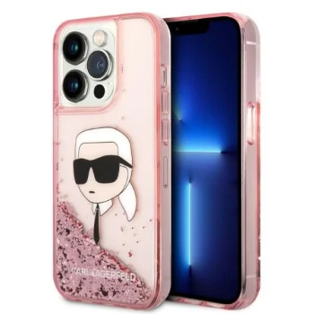 Karl Lagerfeld Liquid Glitter Karl's Head Case for iPhone 14 Pro - Pink