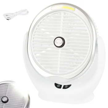 Wireless Desk Fan with LED Light and Rechargeable Battery, White/Silver