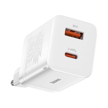 Baseus Super Si Pro Wall Charger 30W USB + USB Type C, White