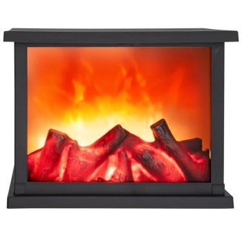 Decorative LED Fireplace Lantern with Moving Flame Effect, Black