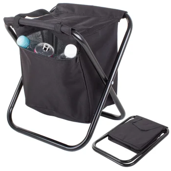 Folding Camping Chair with Cooler Bag, Black
