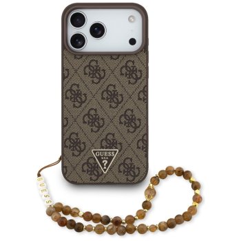 Guess 4G siksniņas Triangle Logo MagSafe vāciņš iPhone 17 Pro Max - brūns | Strap Phone Case Cover Brown
