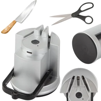 Electric Knife and Scissor Sharpener with Suction Cup, Silver