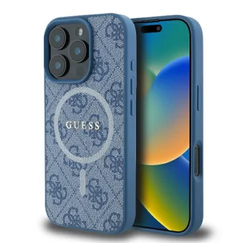 Guess iPhone 16 Pro Case 4G Ring Classic Logo MagSafe, Blue