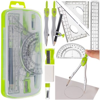 Maaleo Geometry Set for School, 10-Piece Math Kit with Compass, 26170
