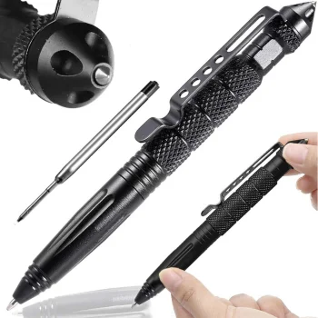 Tactical Military Pen Kubotan with Glass Breaker & 2 Refills Black