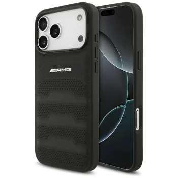Mercedes iPhone 17 Pro Max Case AMG Leather Debossed Lines, Black