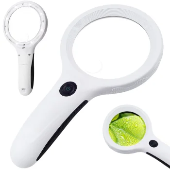 Handheld Reading Magnifying Glass 4x with 8 LEDs and UV Light, White