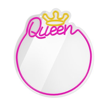 LED Neon Mirror QUEEN Sign with Dimmer Forever Light FMNE04, Warm White Pink