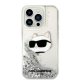 Karl Lagerfeld iPhone 14 Pro Case Liquid Glitter Choupette Silver