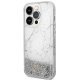 Guess iPhone 14 Pro Case Liquid Glitter Marble, White