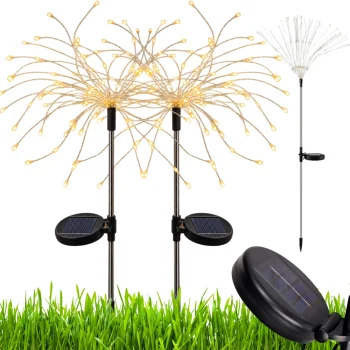 Solar LED Garden Light Firework Dandelion Outdoor Spike, warm white