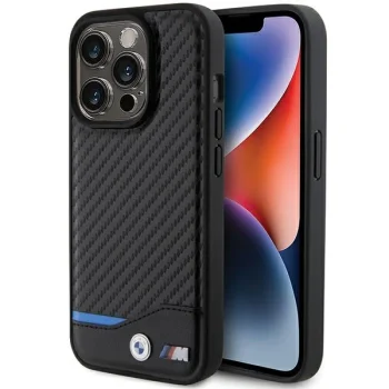 BMW Leather Carbon MagSafe iPhone 15 Pro Max Case - Black