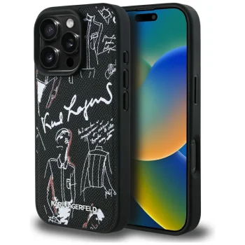 Karl Lagerfeld Grained Pattern MagSafe Case for iPhone 16 Pro Max, Black