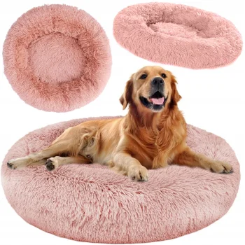 Plush Pet Bed for Large Dogs and Cats, Round, 80 cm, Pink
