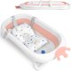 Складная детская ванночка Ricokids RK-280 с подушкой, бело-розовая