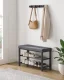 Industrial Shoe Bench with Padded Seat and 2 Shelves for Entryway