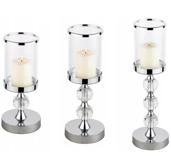 Set of 3 Decorative Goblet Candle Holders, Silver