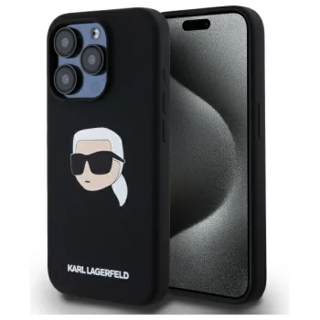 Apple iPhone 15 Pro Max 6.7'' Karl Lagerfeld Silicone Karl Head Print MagSafe Case Cover, Black