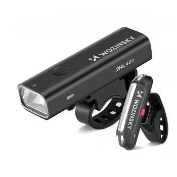 Bicycle Light Set Wozinsky WSBLB2 Front 400 lm and Rear USB-C - Black