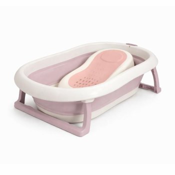 Foldable Baby Bathtub with Thermometer and Newborn Support Insert, Pink