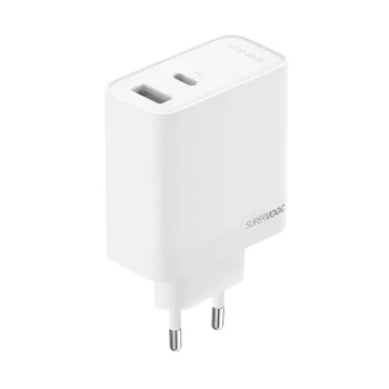 Oppo VCB8OAEH 80W GaN USB-A + USB-C Wall Charger, White