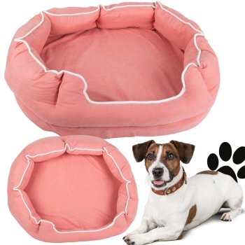 Soft plush pet bed for dogs and cats with cushion, pink