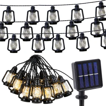 Soliarinė LED sodo girlianda su žibintais, 20 LED, juoda