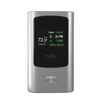 Puro 45W 10000mAh USB-A USB-C Power Bank with Display, Gray