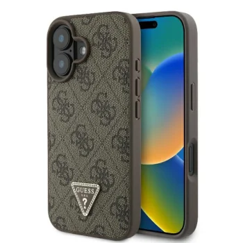 Guess Leather 4G Triangle Strass MagSafe case for iPhone 16 Plus - brown