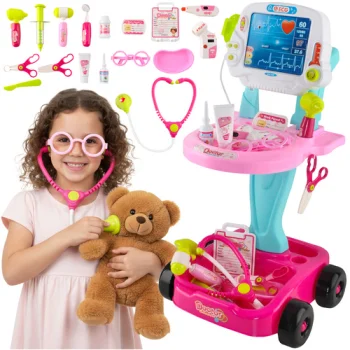 Iso Trade 26556 Kids Doctor Play Set with Trolley, Blue-Pink