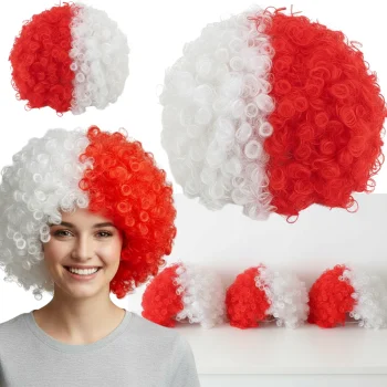 Sports Fan Afro Wig with Curls, White and Red