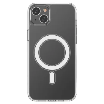 Permatomas dėklas iPhone 14 Plus su MagSafe ir sidabriniu žiedu