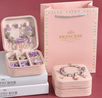 Charm Bracelet and Necklace Making Kit with Jewelry Box, Purple