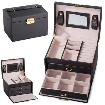 Large Jewelry Box Organizer with Key, Black