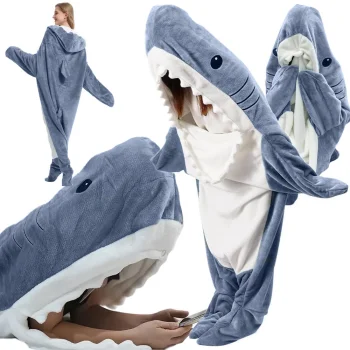 Warm Shark Blanket Hoodie, Wearable Onesie Costume Sleeping Bag, XL