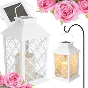 Decorative LED Lantern with Flickering Flameless Candle, Battery Operated, White